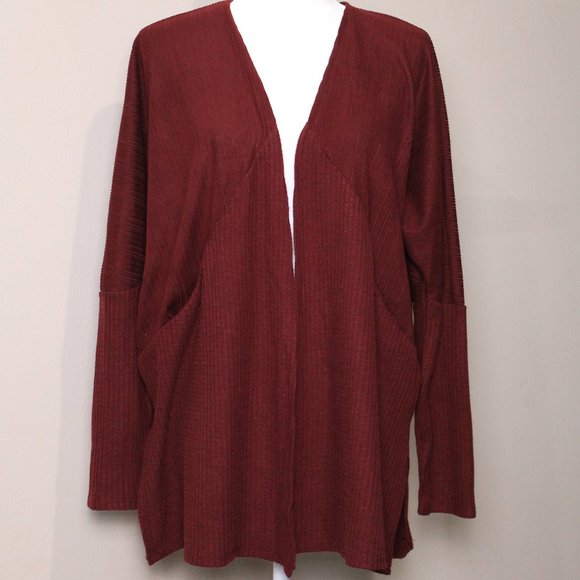 MAURICES Textured Cardigan Sweater Long Sleeve Open Front Plum Waffle Knit Med - Picture 2 of 10